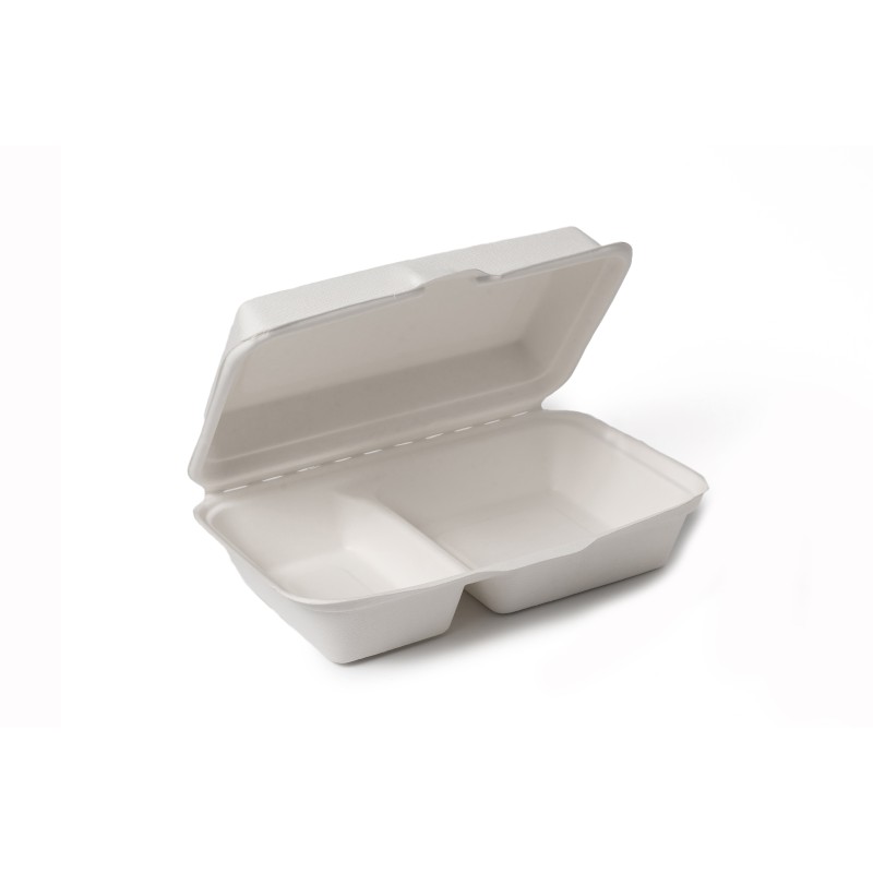 Tupper con dos compartimentos en caña de azúcar blanco de 1L