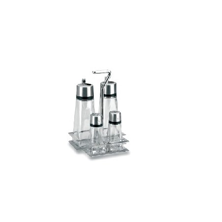 Set HIPERLUX de 2 vinagreras (35 cl) y 2 saleros (20cl) de cristal con soporte inox.