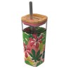 STOR 40051 Glass glass with straw and silicone cover pink jungle 540 ml quokka