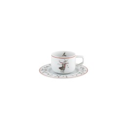 Taza de café moka con platillo porcelana decoración navideña Noel "Volar". Dimensiones: Ø 12,6 cm x 4,8 cm capacidad 9,1 cl, pes