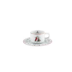 Taza de café moka con platillo porcelana decoración navideña Noel "Danza". Dimensiones: Ø 12,6 cm x 4,8 cm capacidad 9,1 cl, pes