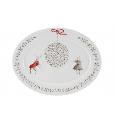 Fuente oval grande porcelana Blanco decoración navideña Noel. Dimensiones: 42,5cm x 32,5 cm x 3,4 cm-1363 gr. Vista Alegre 21126