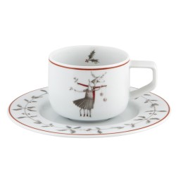 Taza de café moka con platillo porcelana decoración navideña Noel "Volar". Dimensiones: Ø 12,6 cm x 4,8 cm capacidad 9,1 cl, pes