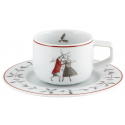 Taza de café moka con platillo porcelana decoración navideña Noel "Danza". Dimensiones: Ø 12,6 cm x 4,8 cm capacidad 9,1 cl, pes