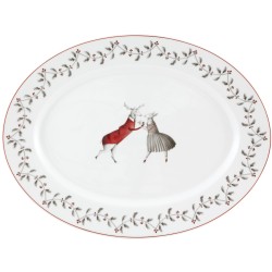 Fuente oval mediana porcelana Blanco decoración navideña Noel. Dimensiones: 32,6 cm x 24,8 cm x 2,6 cm-1318 gr. Vista Alegre 211