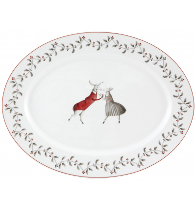 Fuente oval mediana porcelana Blanco decoración navideña Noel. Dimensiones: 32,6 cm x 24,8 cm x 2,6 cm-1318 gr. Vista Alegre 211