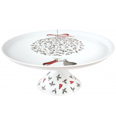 Plato para pastas con pie grande porcelana decoración navideña Noel ". Dimensiones: Ø 28,8 cm x 11,7cm capacidad 48,5 cl, peso 9