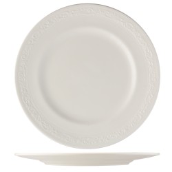Plato llano de porcelana Blanco Elisa 28 cm. B'GHEST 01170101 (Seis unidades)