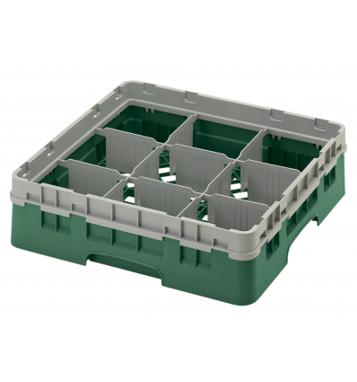 CAMBRO 9S318-119 - Cesta de lavado 9 comp. 1 altura - 14,8 cm Ø máx. - alt. máx. 9,4 cm - 50 x 50 x 14,3 cm - Verde sherwood