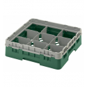 CAMBRO 9S318-119 - Cesta de lavado 9 comp. 1 altura - 14,8 cm Ø máx. - alt. máx. 9,4 cm - 50 x 50 x 14,3 cm - Verde sherwood