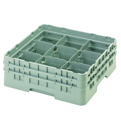 CAMBRO 9S434-151 - Cesta de lavado 9 comp. 2 alturas - 14,8 cm Ø máx. - alt. máx. 13,5 cm - 50 x 50 x 18,4 cm - Gris claro