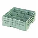 CAMBRO 9S434-151 - Cesta de lavado 9 comp. 2 alturas - 14,8 cm Ø máx. - alt. máx. 13,5 cm - 50 x 50 x 18,4 cm - Gris claro