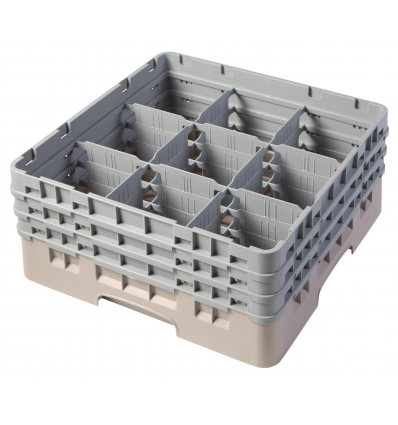 CAMBRO 9S638-184 - Cesta de lavado 9 comp. 3 alturas - 14,8 cm Ø máx. - alt. máx. 17,6 cm - 50 x 50 x 22,5 cm - Beige