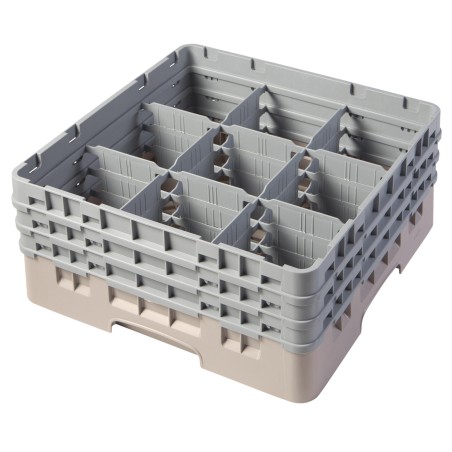 CAMBRO 9S638-184 - Washing basket 9 comp. 3 heights - 14,8 cm Ø max. - height. max. 17.6 cm - 50 x 50 x 22.5 cm - Beige