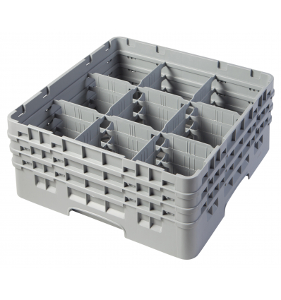 CAMBRO 9S638-151 - Cesta de lavado 9 comp. 3 alturas - 14,8 cm Ø máx. - alt. máx. 17,6 cm - 50 x 50 x 22,5 cm - Gris claro