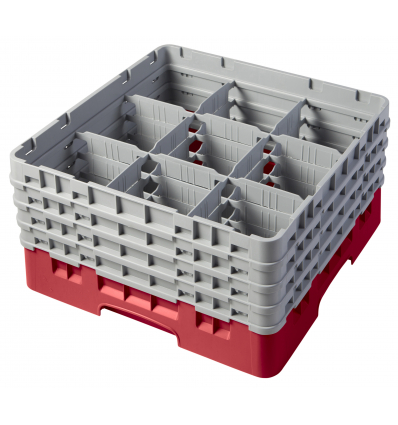 CAMBRO 9S800-163 - Cesta de lavado 9 comp. 4 alturas - 14,8 cm Ø máx. - alt. máx. 21,7 cm - 50 x 50 x 26,7 cm - Rojo