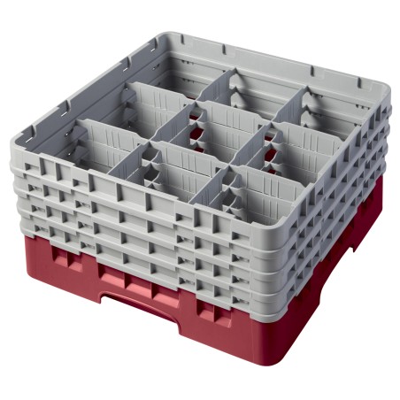CAMBRO 9S800-416 - Panier de lavage 9 comp. 4 hauteurs - 14,8 cm Ø max. - alt. max. 21,7 cm - 50 x 50 x 26,7 cm - Canneberge