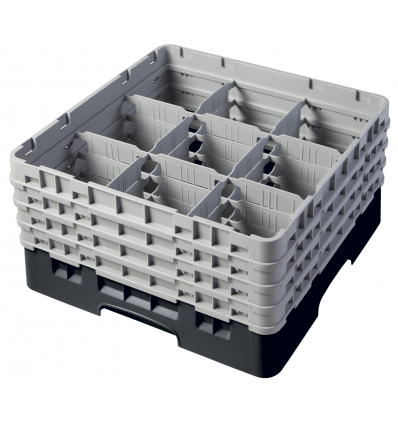 CAMBRO 9S800-110 - Cesta de lavado 9 comp. 4 alturas - 14,8 cm Ø máx. - alt. máx. 21,7 cm - 50 x 50 x 26,7 cm - Negro