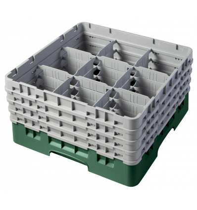 CAMBRO 9S800-119 - Cesta de lavado 9 comp. 4 alturas - 14,8 cm Ø máx. - alt. máx. 21,7 cm - 50 x 50 x 26,7 cm - Verde sherwood