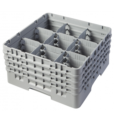 CAMBRO 9S800-151 - Cesta de lavado 9 comp. 4 alturas - 14,8 cm Ø máx. - alt. máx. 21,7 cm - 50 x 50 x 26,7 cm - Gris claro