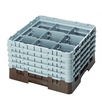 CAMBRO 9S958-167 - Cesta de lavado 9 comp. 5 alturas - 14,8 cm Ø máx. - alt. máx. 25,8 cm - 50 x 50 x 30,8 cm - Castaño