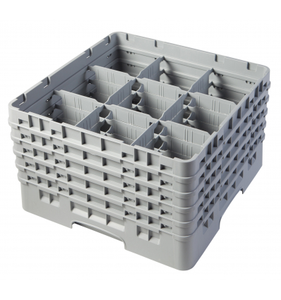 CAMBRO 9S958-151 - Cesta de lavado 9 comp. 5 alturas - 14,8 cm Ø máx. - alt. máx. 25,8 cm - 50 x 50 x 30,8 cm - Gris claro