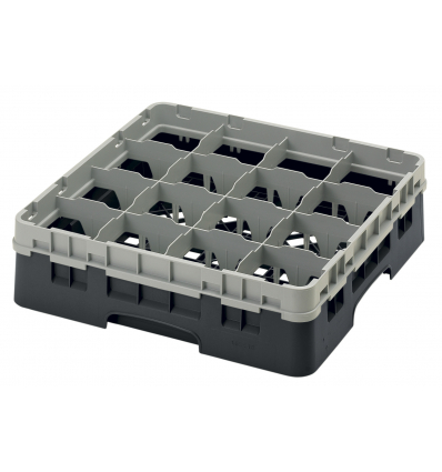 CAMBRO 16S418-110 - Cesta de lavado 16 comp. 1 altura - 10,9 cm Ø máx. - alt. máx. 11,8 cm - 50 x 50 x 14,3 cm - Negro