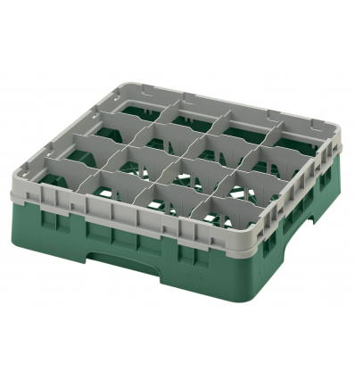 CAMBRO 16S418-119 - Cesta de lavado 16 comp. 1 altura - 10,9 cm Ø máx. - alt. máx. 11,8 cm - 50 x 50 x 14,3 cm - Verde sherwood