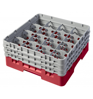 CAMBRO 16S638-163 - Cesta de lavado 16 comp. 3 alturas - 10,9 cm Ø máx. - alt. máx. 17,6 cm - 50 x 50 x 22,5 cm - Rojo