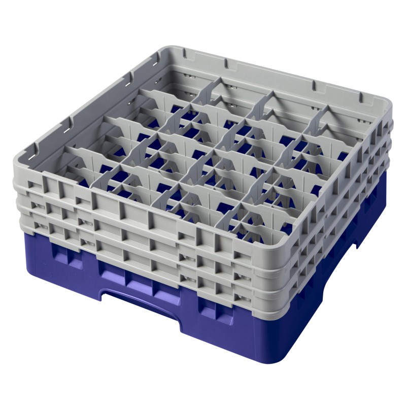 CAMBRO 16S638-186 - Panier de lavage 16 comp. 3 hauteurs - 10,9 cm Ø max. - alt. max. 17,6 cm - 50 x 50 x 22,5 cm - Bleu marine