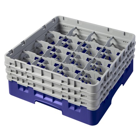 CAMBRO 16S638-186 - Panier de lavage 16 comp. 3 hauteurs - 10,9 cm Ø max. - alt. max. 17,6 cm - 50 x 50 x 22,5 cm - Bleu marine