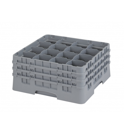 CAMBRO 16S738-151 - Cesta de lavado 16 comp. 3 alturas - 10,9 cm Ø máx. - alt. máx. 20 cm - 50 x 50 x 22,5 cm - Gris claro