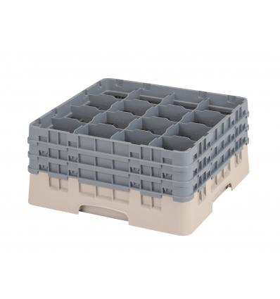 CAMBRO 16S738-184 - Cesta de lavado 16 comp. 3 alturas - 10,9 cm Ø máx. - alt. máx. 20 cm - 50 x 50 x 22,5 cm - Beige