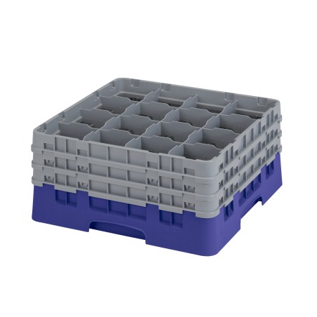 CAMBRO 16S738-186 - Panier de lavage 16 comp. 3 hauteurs - 10,9 cm Ø max. - alt. max. 20 cm - 50 x 50 x 22,5 cm - Bleu marine