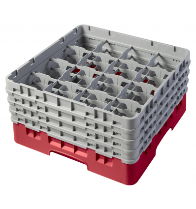 CAMBRO 16S800-163 - Cesta de lavado 16 comp. 4 alturas - 10,9 cm Ø máx. - alt. máx. 21,7 cm - 50 x 50 x 26,7 cm - Rojo