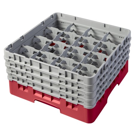 CAMBRO 16S800-163 - Panier de lavage 16 comp. 4 hauteurs - 10,9 cm Ø max. - alt. max. 21,7 cm - 50 x 50 x 26,7 cm - Rouge