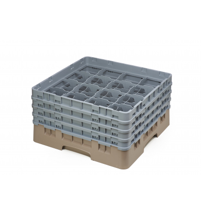 CAMBRO 16S800-184 - Cesta de lavado 16 comp. 4 alturas - 10,9 cm Ø máx. - alt. máx. 21,7 cm - 50 x 50 x 26,7 cm - Beige