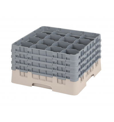 CAMBRO 16S900-184 - Cesta de lavado 16 comp. 4 alturas - 10,9 cm Ø máx. - alt. máx. 24,1 cm - 50 x 50 x 26,7 cm - Beige