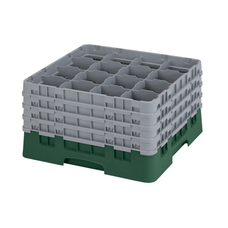 CAMBRO 16S900-119 - Washing basket 16 comp. 4 heights - 10,9 cm Ø max. - height. max. 24.1 cm - 50 x 50 x 26.7 cm - Sherwood Gre