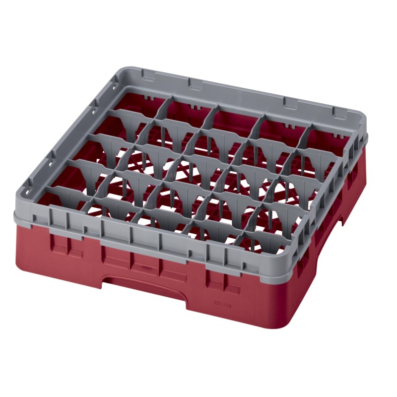 CAMBRO 25S318-416 - Panier de lavage 25 comp. 1 hauteur - 8,7 cm Ø max. - alt. max. 9,4 cm - 50 x 50 x 14,3 cm - Canneberge