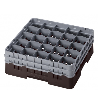 CAMBRO 25S534-167 - Cesta de lavado 25 comp. 2 alturas - 8,7 cm Ø máx. - alt. máx. 14,9 cm - 50 x 50 x 18,4 cm - Castaño