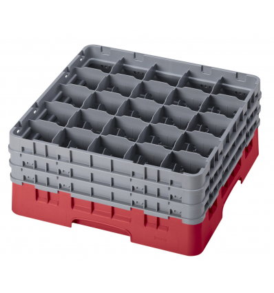 CAMBRO 25S738-163 - Cesta de lavado 25 comp. 3 alturas - 8,7 cm Ø máx. - alt. máx. 20 cm - 50 x 50 x 22,5 cm - Rojo