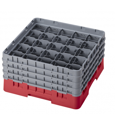 CAMBRO 25S800-163 - Cesta de lavado 25 comp. 4 alturas - 8,7 cm Ø máx. - alt. máx. 21,7 cm - 50 x 50 x 26,7 cm - Rojo