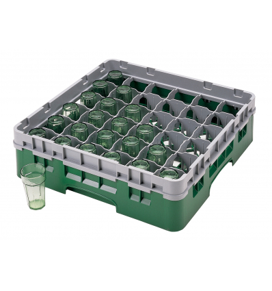 CAMBRO 36S318-119 - Cesta de lavado 36 comp. 1 altura - 7,2 cm Ø máx. - alt. máx. 9,4 cm - 50 x 50 x 14,3 cm - Verde sherwood