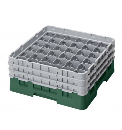 CAMBRO 36S638-119 - Cesta de lavado 36 comp. 3 alturas - 7,2 cm Ø máx. - alt. máx. 17,6 cm - 50 x 50 x 22,5 cm - Verde sherwood