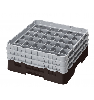 CAMBRO 36S638-167 - Cesta de lavado 36 comp. 3 alturas - 7,2 cm Ø máx. - alt. máx. 17,6 cm - 50 x 50 x 22,5 cm - Castaño