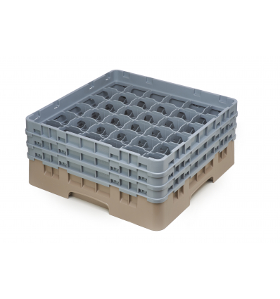 CAMBRO 36S638-184 - Cesta de lavado 36 comp. 3 alturas - 7,2 cm Ø máx. - alt. máx. 17,6 cm - 50 x 50 x 22,5 cm - Beige