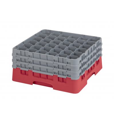 CAMBRO 36S738-163 - Cesta de lavado 36 comp. 3 alturas - 7,2 cm Ø máx. - alt. máx. 20 cm - 50 x 50 x 22,5 cm - Rojo