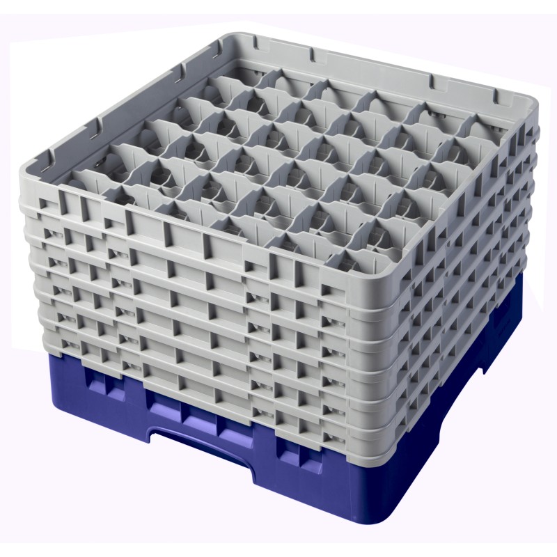 CAMBRO 36S1114-186 - Panier de lavage 36 comp. 6 hauteurs - 7,2 cm Ø max. - alt. max. 29,9 cm - 50 x 50 x 34,9 cm - Bleu marine