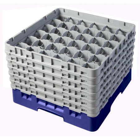 CAMBRO 36S1114-186 - Panier de lavage 36 comp. 6 hauteurs - 7,2 cm Ø max. - alt. max. 29,9 cm - 50 x 50 x 34,9 cm - Bleu marine